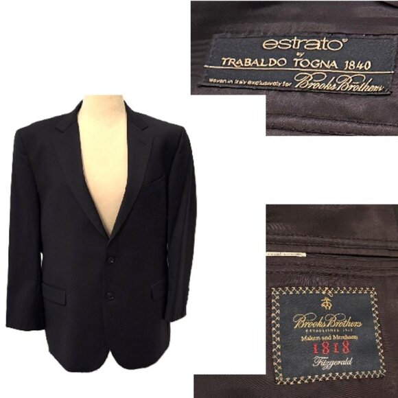 Brooks Brothers Men’s 44R Fitzgerald 1818 Black Estrato Wool Blazer Suit Jacket
